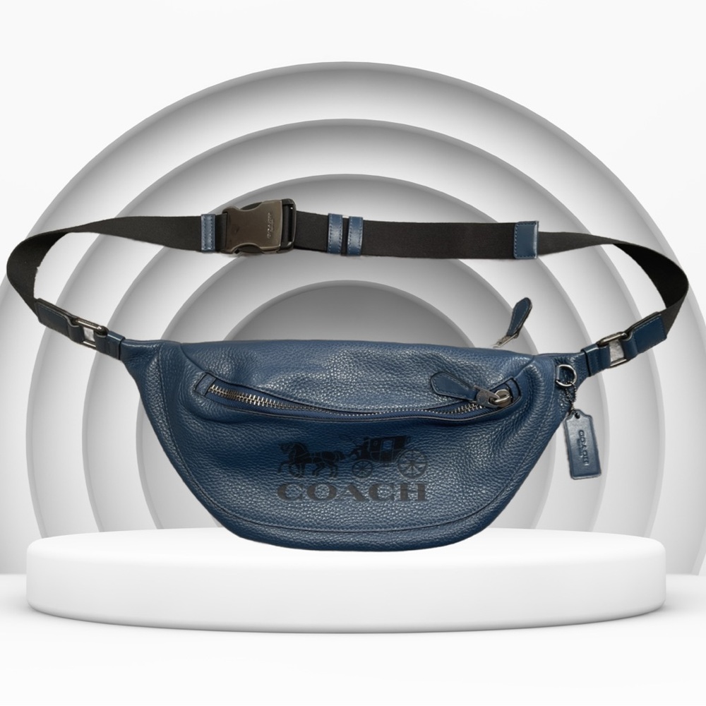 Coach Pebble Leather Warren Belt Bag With Horse and Carriage 4137 JEWEL Blue NEW